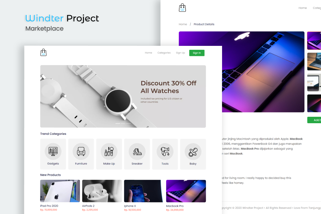 Hasil karya Website Marketplace - Windter Project di BuildWithAngga