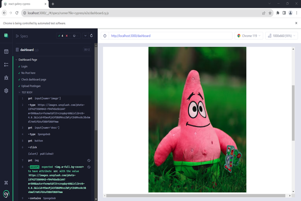 Hasil karya React Gallery Automation Testing di BuildWithAngga