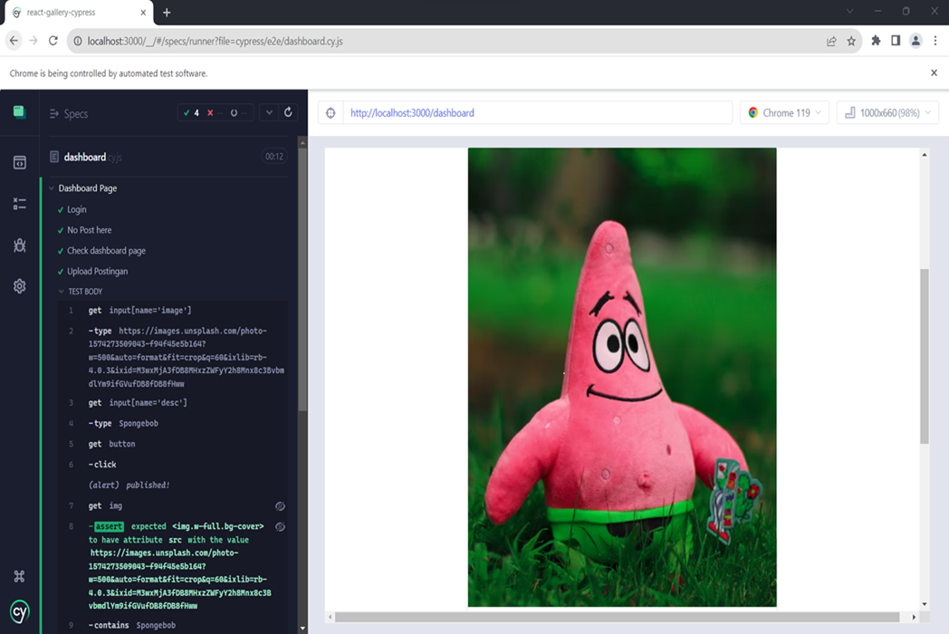 Hasil karya React Gallery Automation Testing belajar di BuildWithAngga