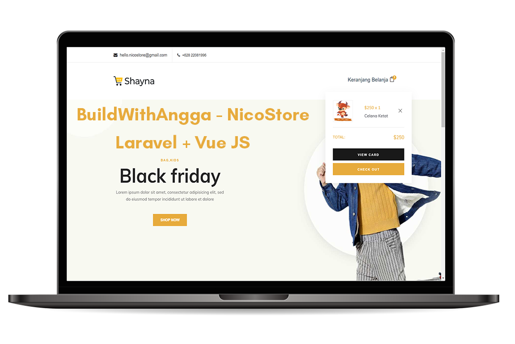 Hasil karya projek NicoStore-LaraVue belajar design dan code di BuildWithAngga
