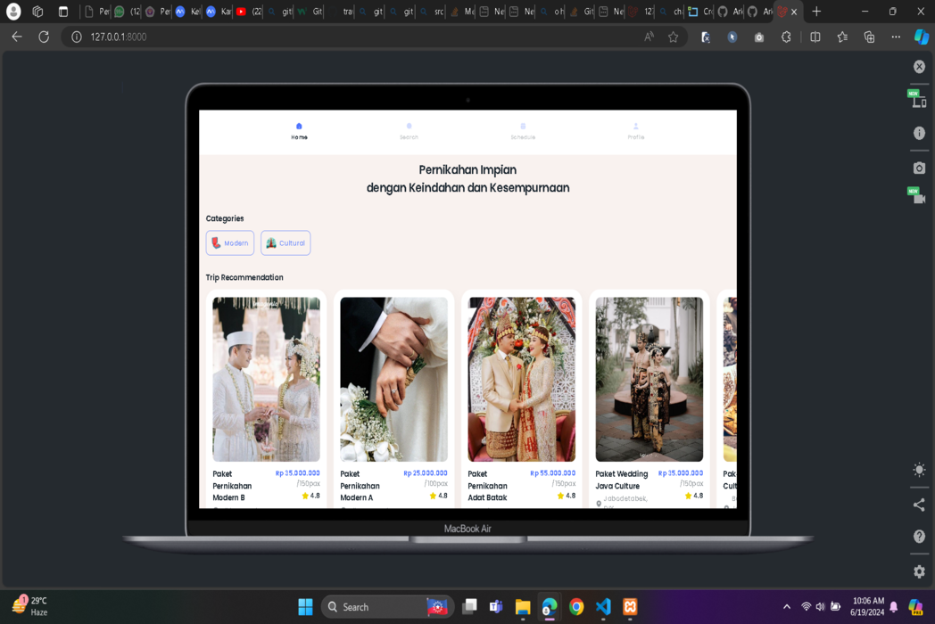 Hasil karya Wedding App (clone Travel app BWA) di BuildWithAngga