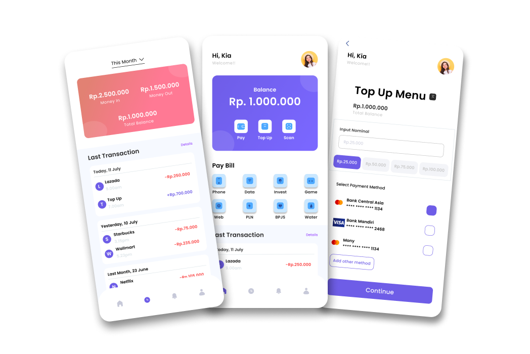 Hasil karya Mony E-Wallet belajar di BuildWithAngga