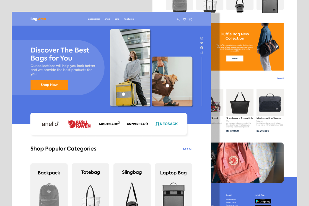 Hasil karya projek Bag Area E-commerce Landing Page belajar design dan code di BuildWithAngga