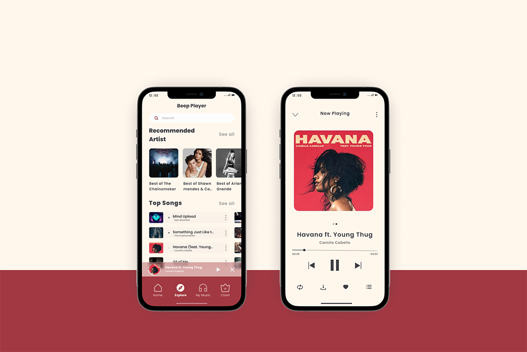 Hasil karya projek Beep Player | Mobile Apps belajar design dan code di BuildWithAngga