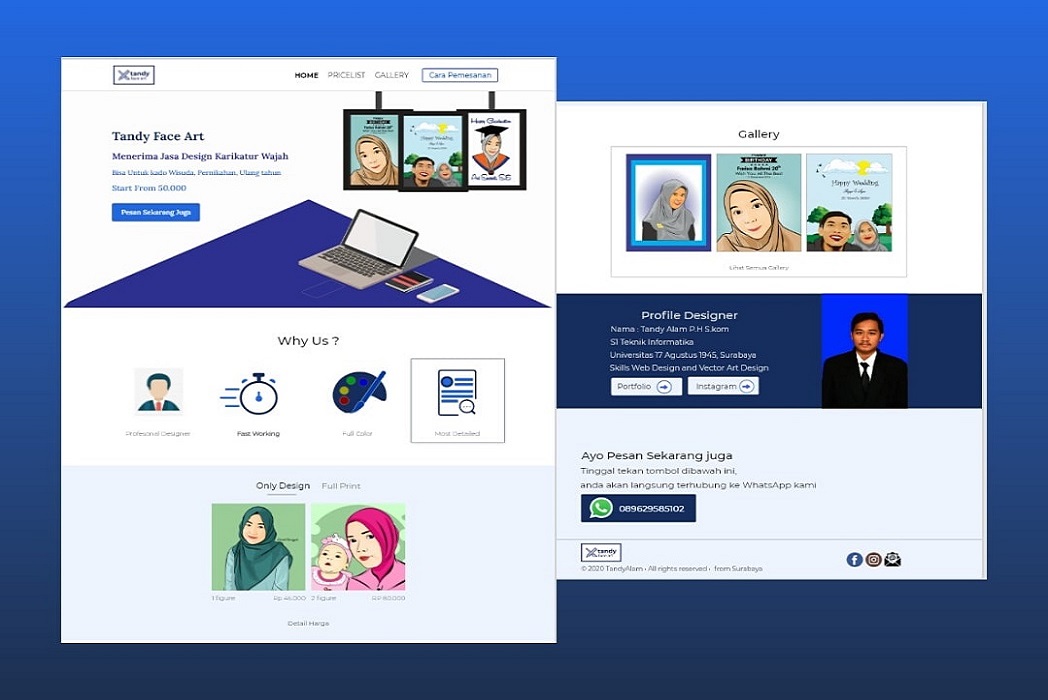 Hasil karya UI Web Company Profile TandyFaceArt belajar di BuildWithAngga