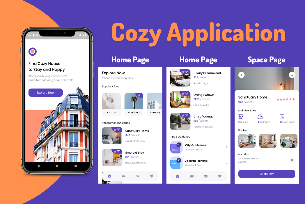 Hasil karya projek Cozy: Aplikasi Pencari Kos-Kosan belajar design dan code di BuildWith Angga