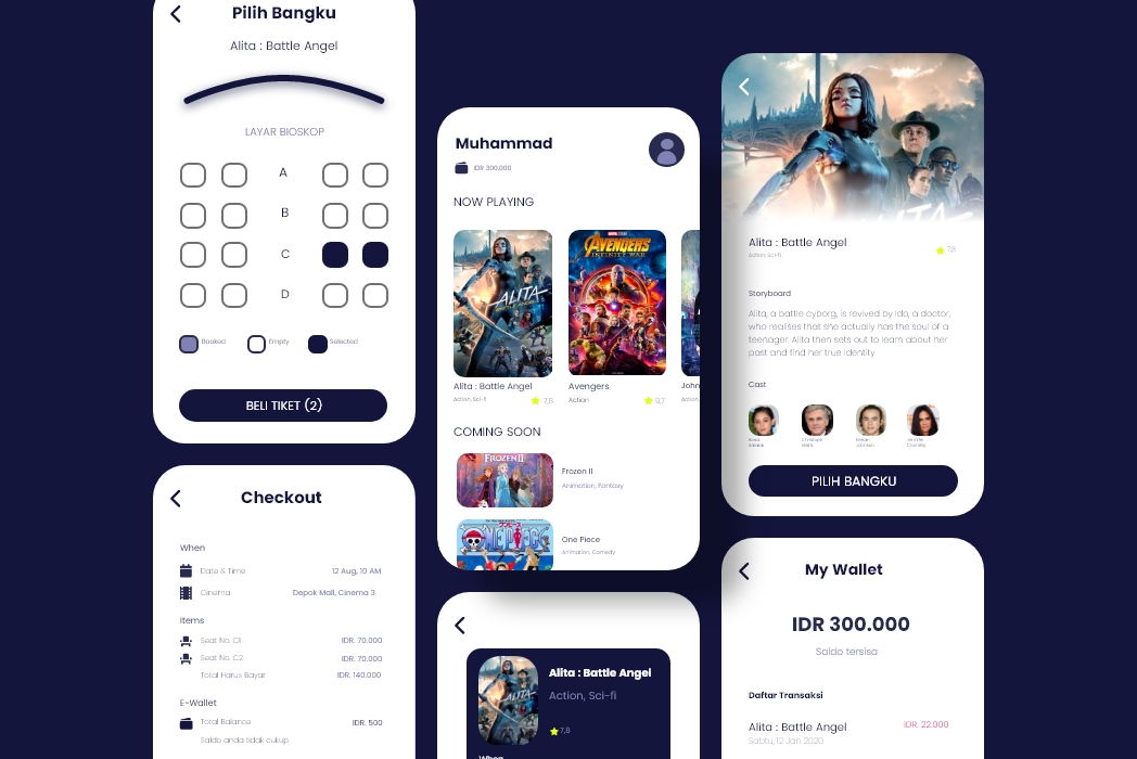 Hasil karya projek Movie App Nontondotkom belajar design dan code di BuildWithAngga