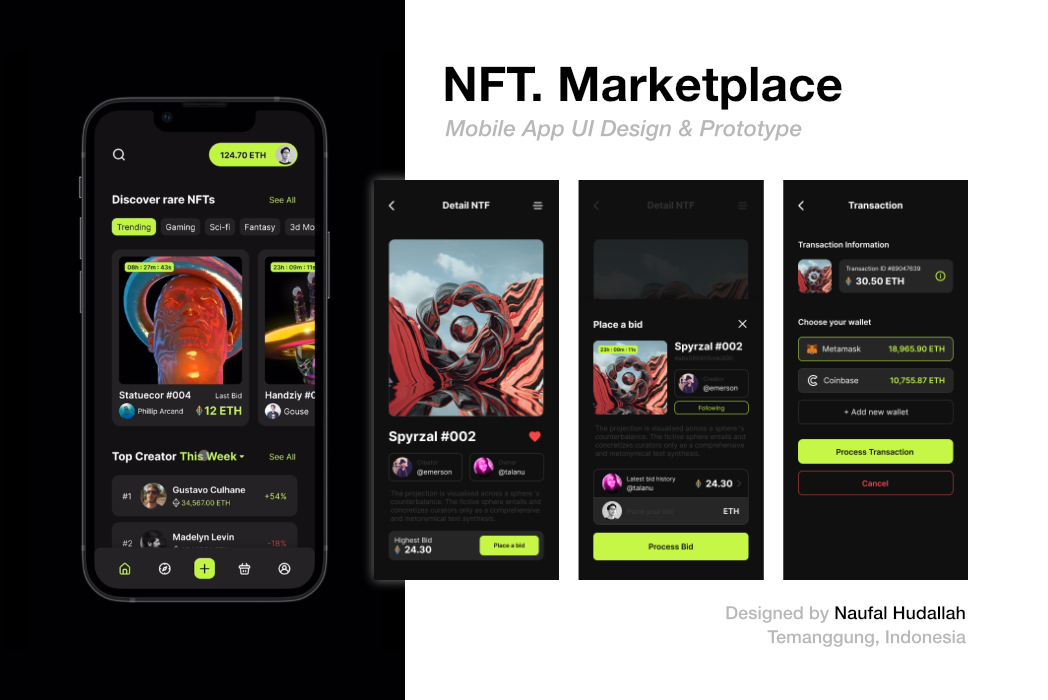 Hasil karya NFT Market Mobile App belajar di BuildWithAngga