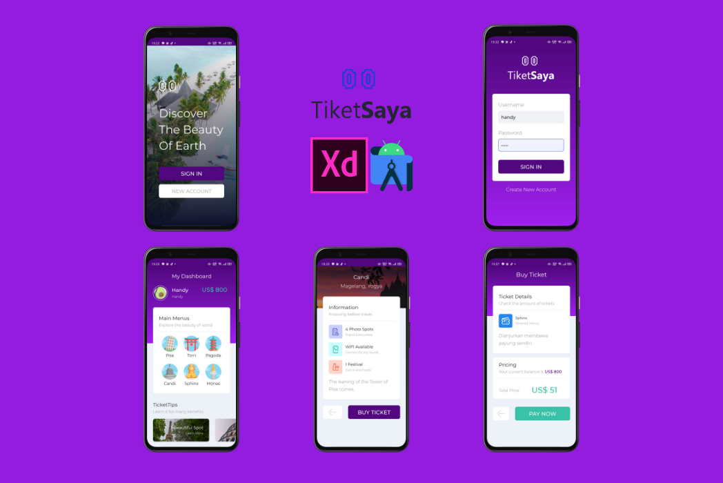 Hasil karya Aplikasi Android TiketSaya di BuildWithAngga
