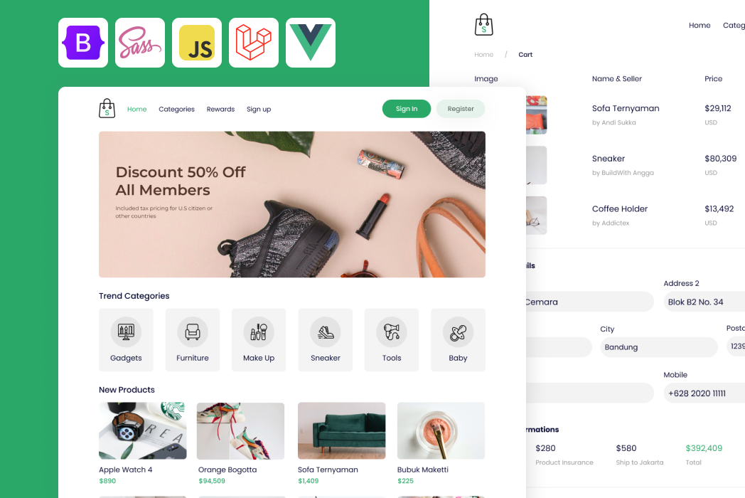 Hasil karya BWA Store belajar di BuildWithAngga