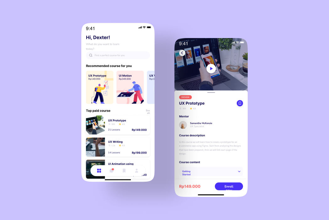 Hasil karya UI Design: Micro Interaction (Online Course App) di BuildWithAngga