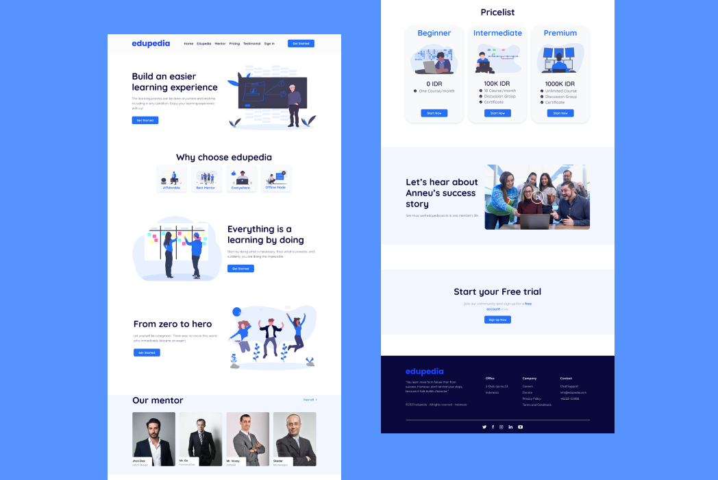 Hasil karya Landing Page Edupedia di BuildWithAngga