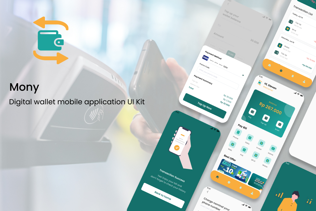Hasil karya projek Design Mobile Apps Mony belajar design dan code di BuildWithAngga