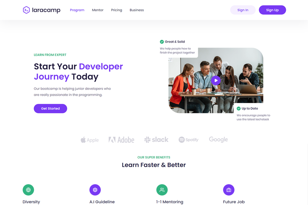 Hasil karya Laracamp website bootcamp with Laravel 10 di BuildWithAngga