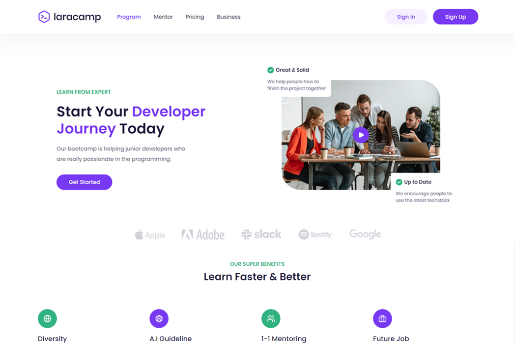 Hasil karya Laracamp website bootcamp with Laravel 10 belajar di BuildWithAngga