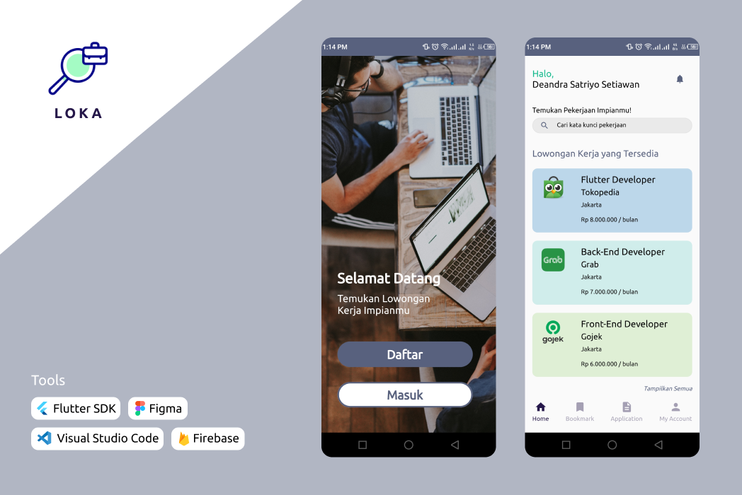 Hasil karya projek LOKA - Job Seeker App belajar design dan code di BuildWithAngga