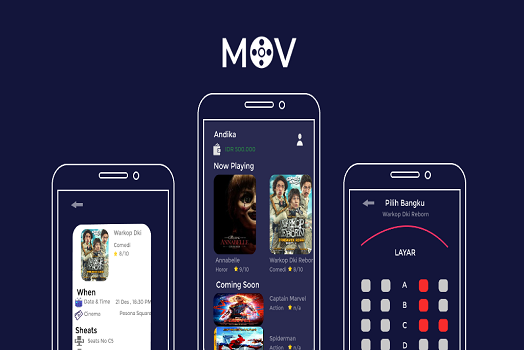 Hasil karya projek Desain UI/UX Movie Aplikasi belajar design dan code di BuildWithAngga