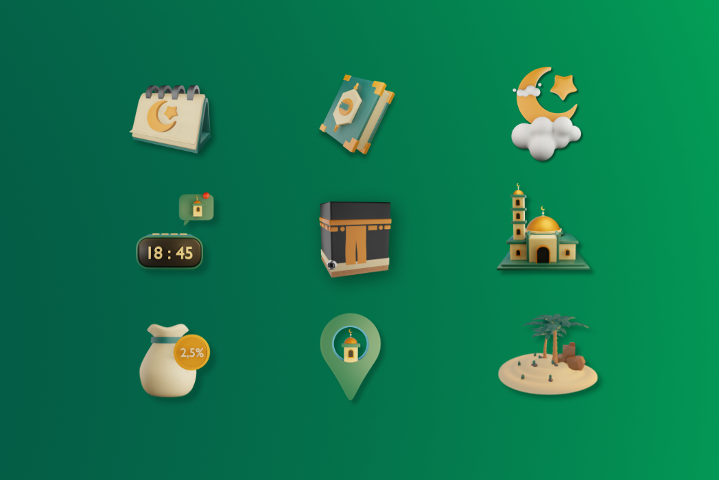 Hasil karya Islamic 3D Icon Set Design belajar di BuildWithAngga