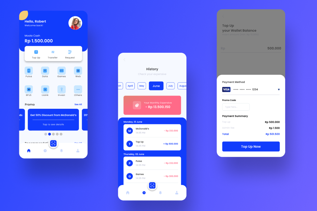 Hasil karya Moola the E-wallet Apps di BuildWithAngga