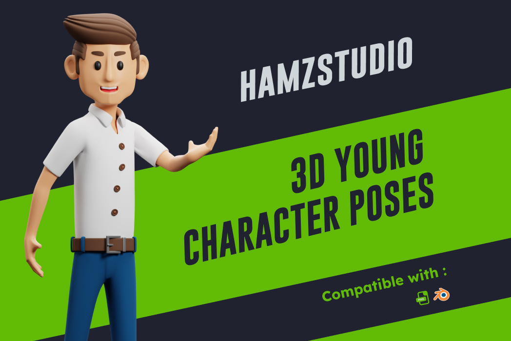 Hasil karya 3D Young Character Poses belajar di BuildWithAngga