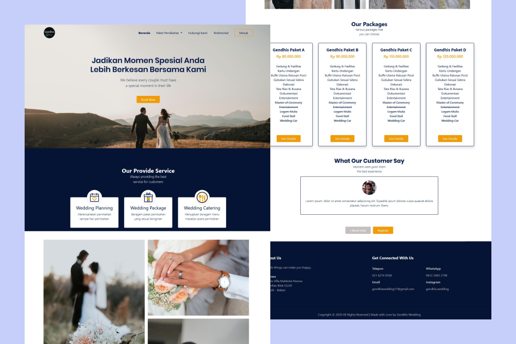 Hasil karya projek Gendhis Wedding belajar design dan code di BuildWith Angga