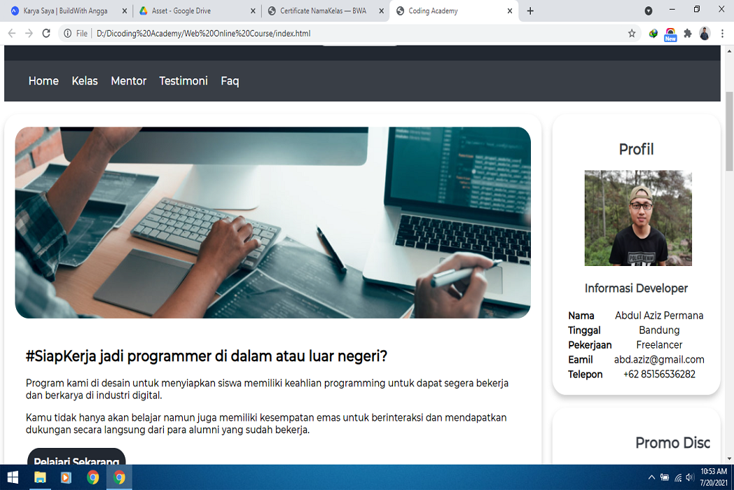 Hasil karya Online Course di BuildWithAngga