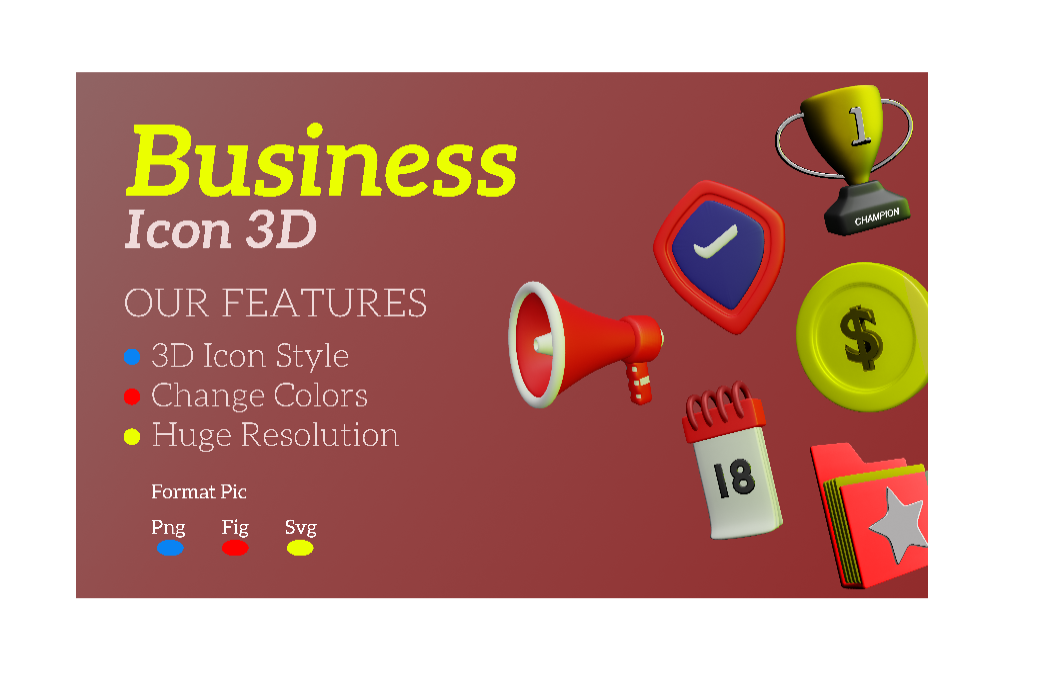 Hasil karya business icon 3D di BuildWithAngga