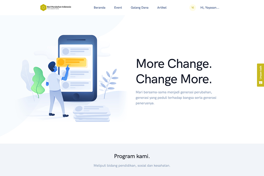 Hasil karya Website Yayasan Beri Perubahan Indonesia di BuildWithAngga