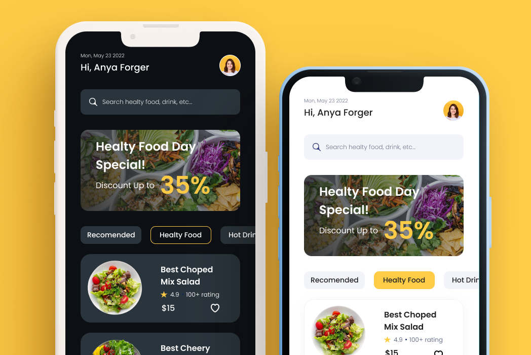 Hasil karya Food Delivery App (Dark & Light Version) di BuildWithAngga