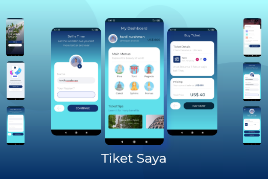 Hasil karya projek Android Tiket Saya belajar design dan code di BuildWithAngga