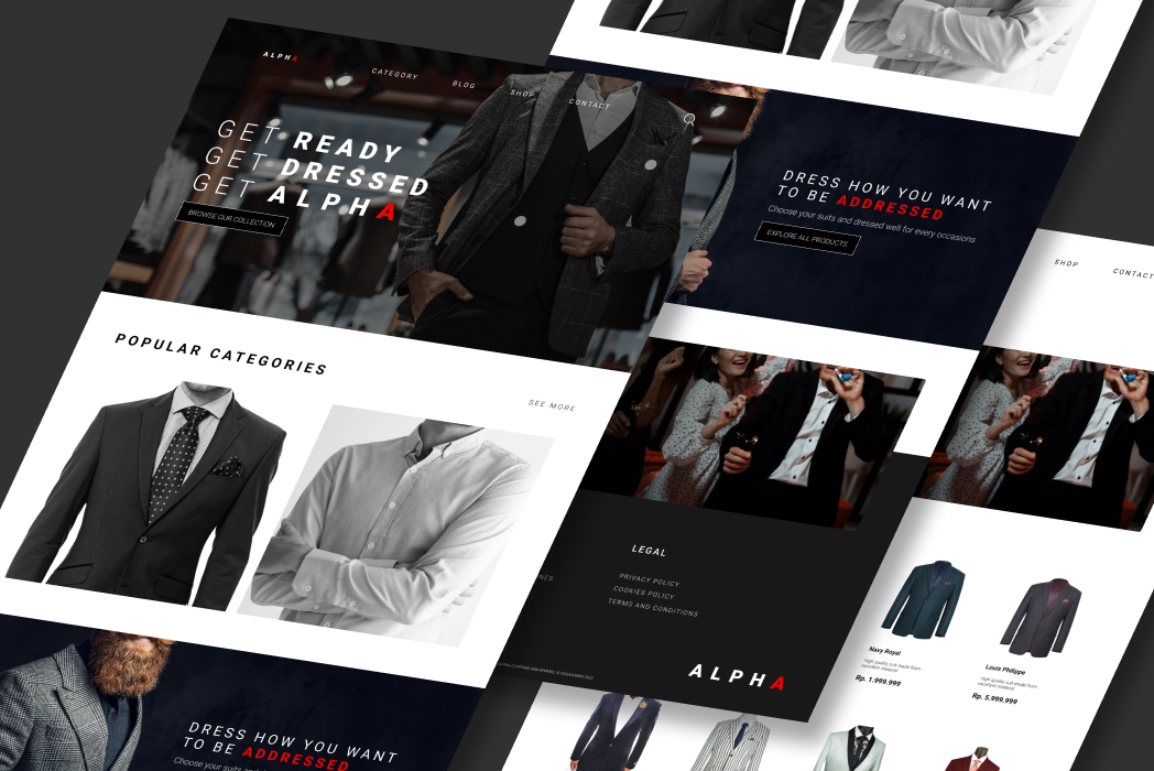 Hasil karya projek ALPHA - Apparel website belajar design dan code di BuildWithAngga
