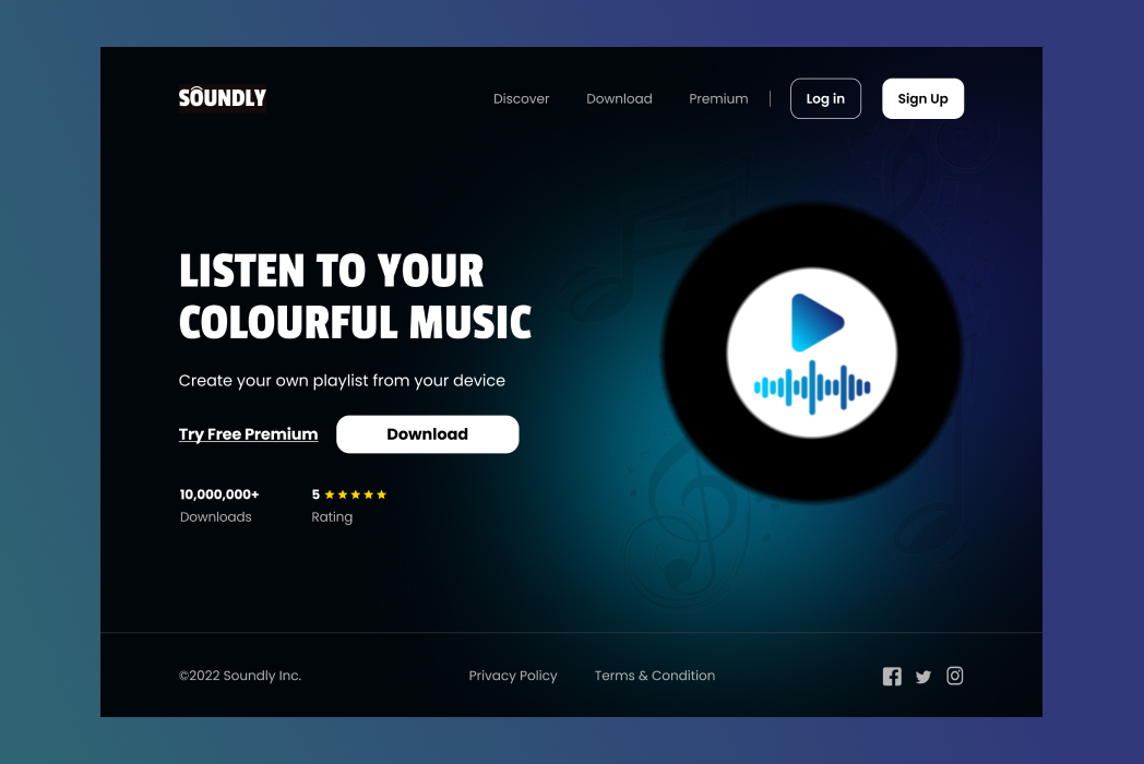 Hasil karya Soundly - Music Streaming App (Landing Page) di BuildWithAngga