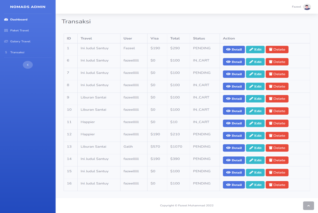 Hasil karya Web Travel belajar di BuildWithAngga