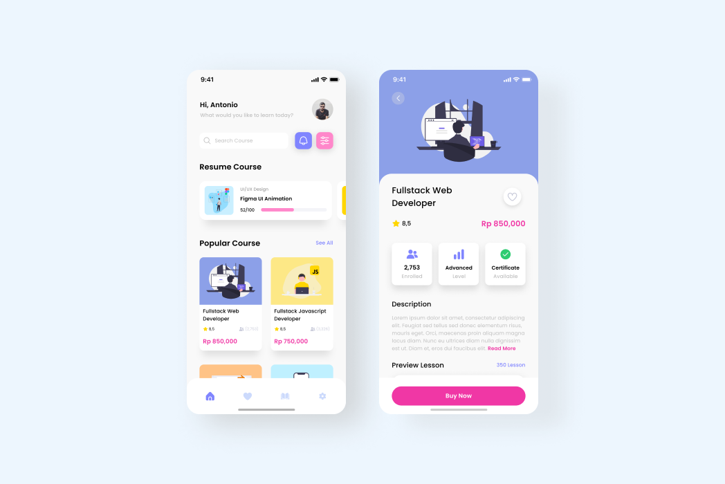 Hasil karya Online Course App Design belajar di BuildWithAngga