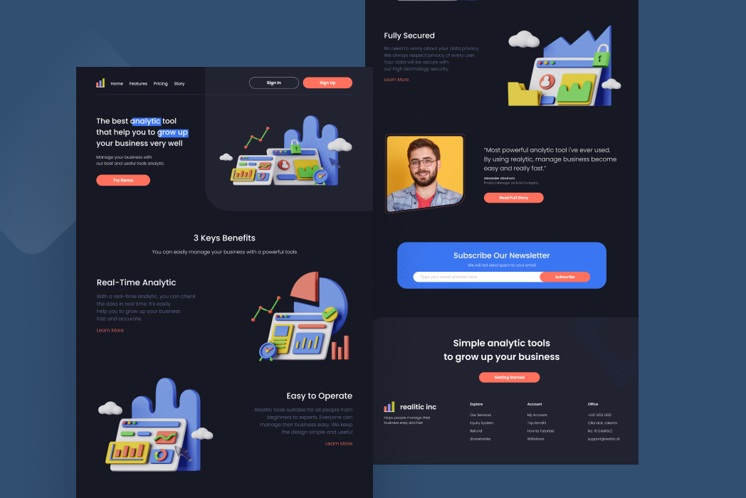 Hasil karya Realitic. Inc Landing Page UI Design belajar di BuildWithAngga