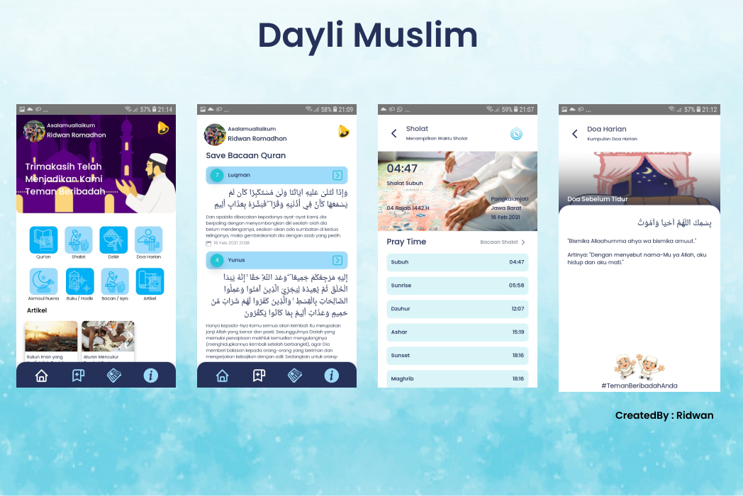 Hasil karya projek Dayli Muslim ID - doa-doa , Quran dan Hadis belajar design dan code di BuildWithAngga