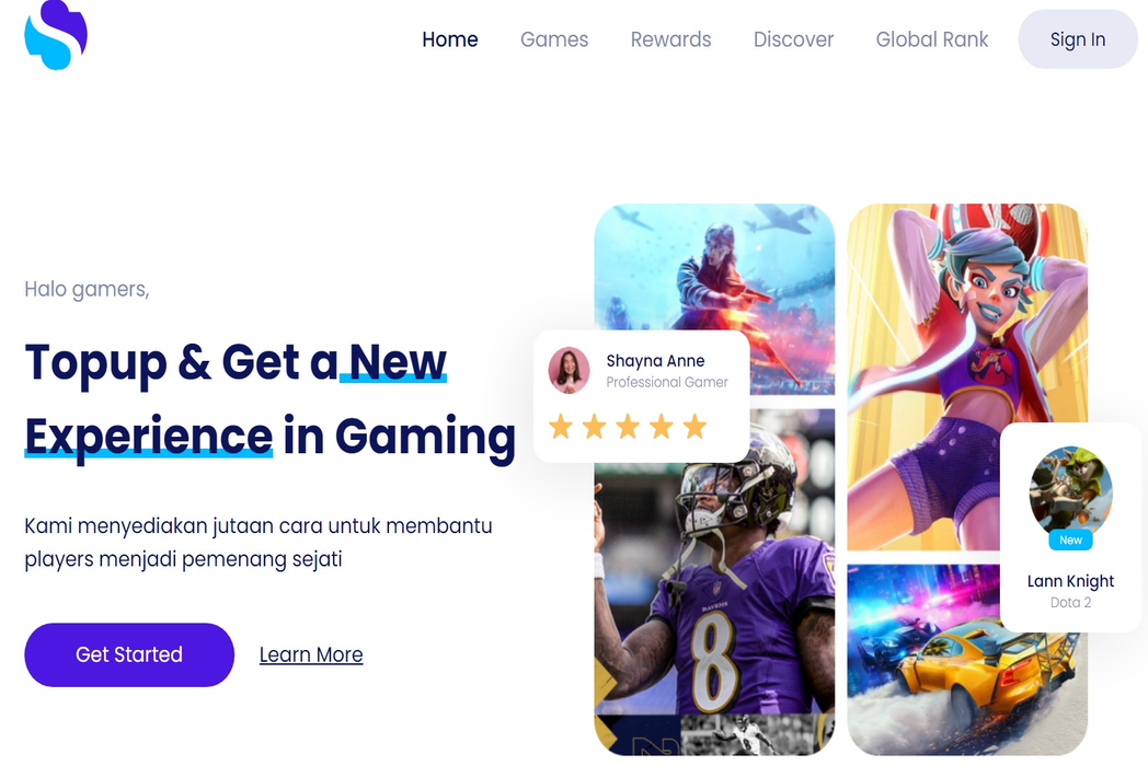 Hasil karya Website Top Up Game belajar di BuildWithAngga