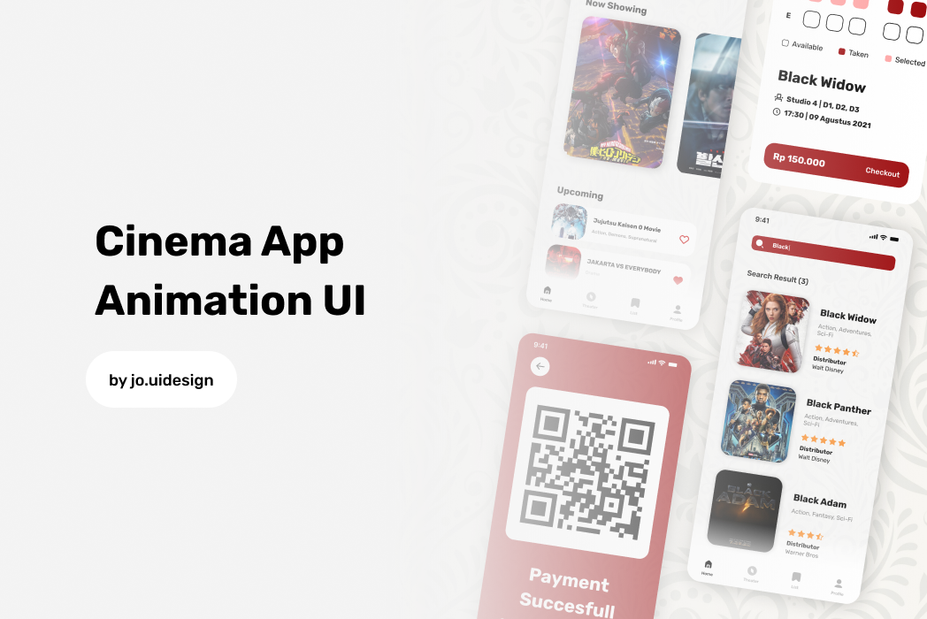 Hasil karya projek Cinema App Animation UI belajar design dan code di BuildWithAngga