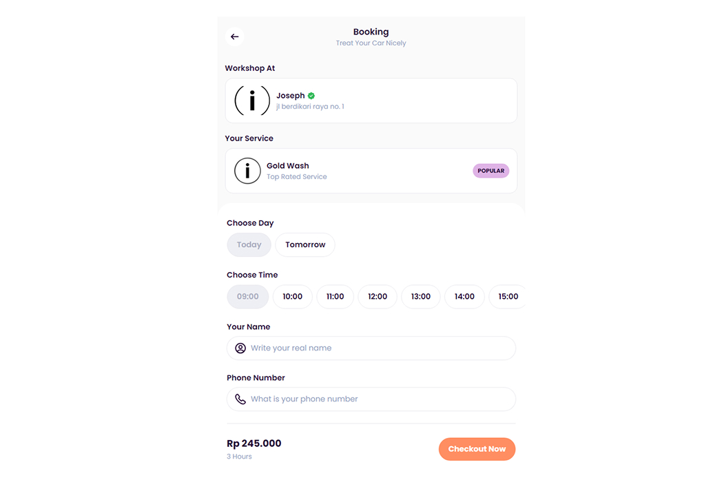 Hasil karya Car Care Booking App di BuildWithAngga