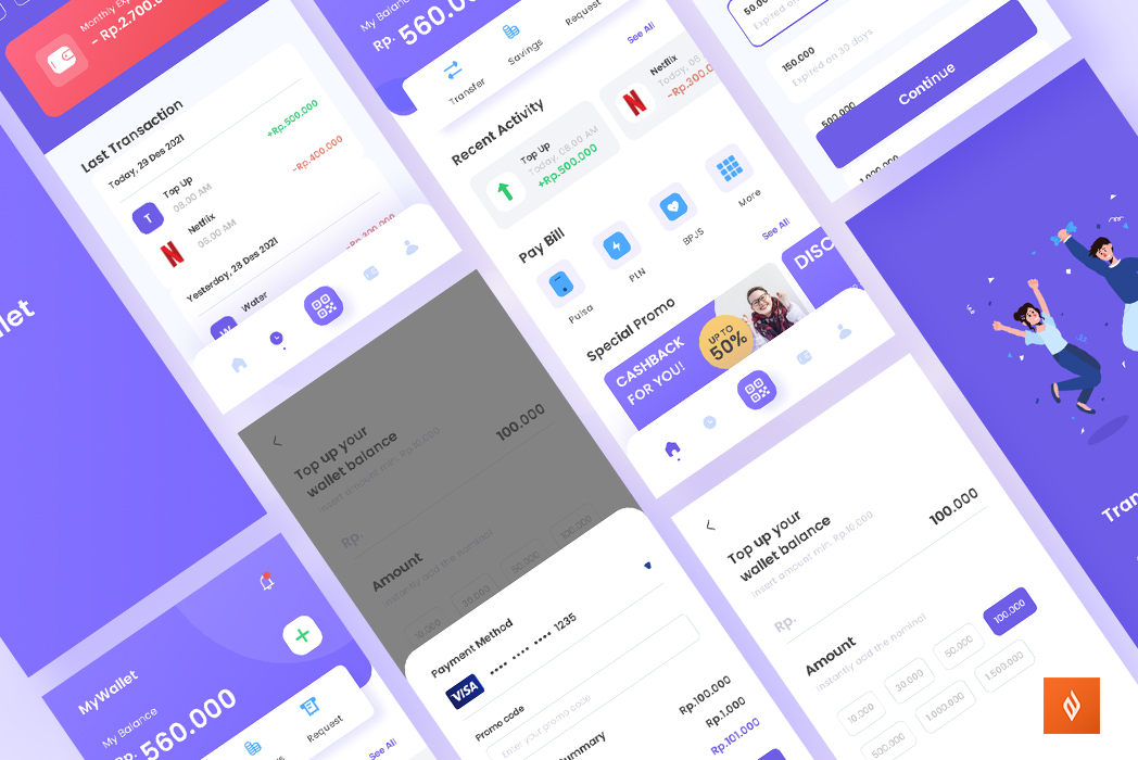 Hasil karya projek Mywallet App belajar design dan code di BuildWithAngga