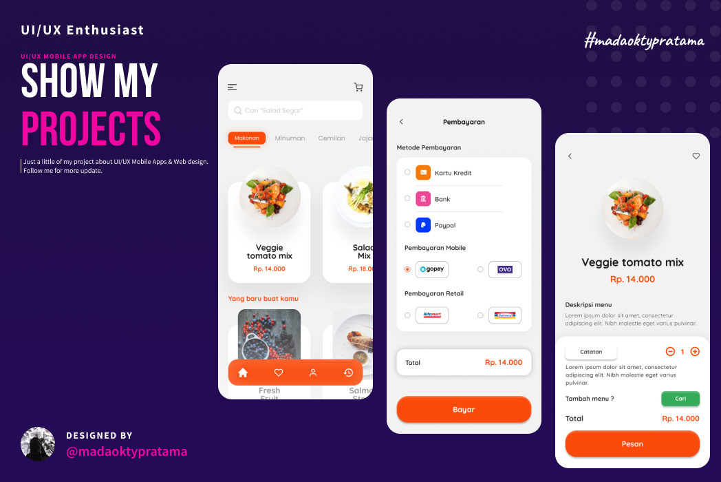 Hasil karya projek Olanje Food belajar design dan code di BuildWithAngga
