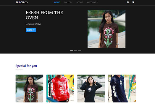 Hasil karya Front end toko online SAILORCO di BuildWithAngga