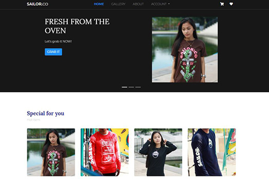 Hasil karya projek Front end toko online SAILORCO belajar design dan code di BuildWithAngga