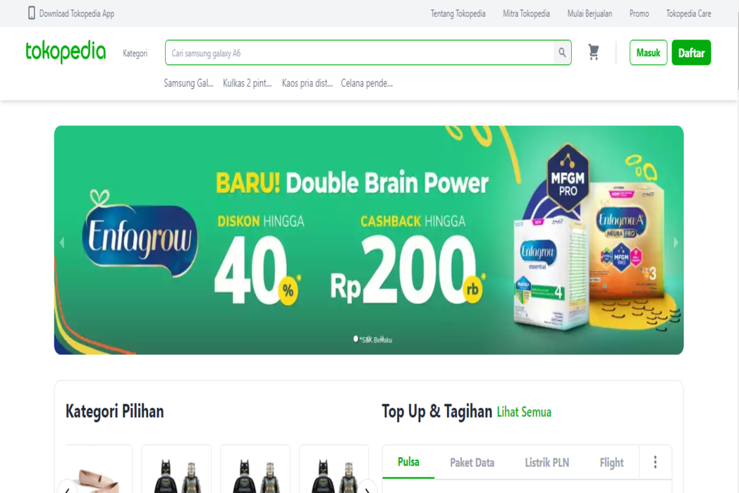 Hasil karya Tokopedia Homepage Clone di BuildWithAngga