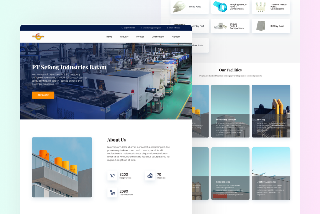 Hasil karya projek Redesign PT Sefong Industries Batam Home Page belajar design dan code di BuildWithAngga