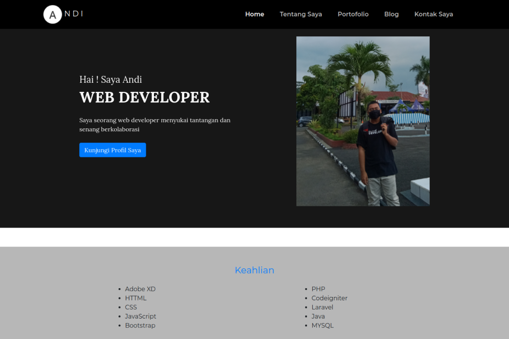 Hasil karya web profile Andi di BuildWithAngga