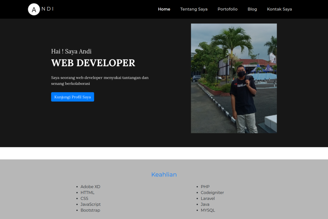 Hasil karya web profile Andi belajar di BuildWithAngga