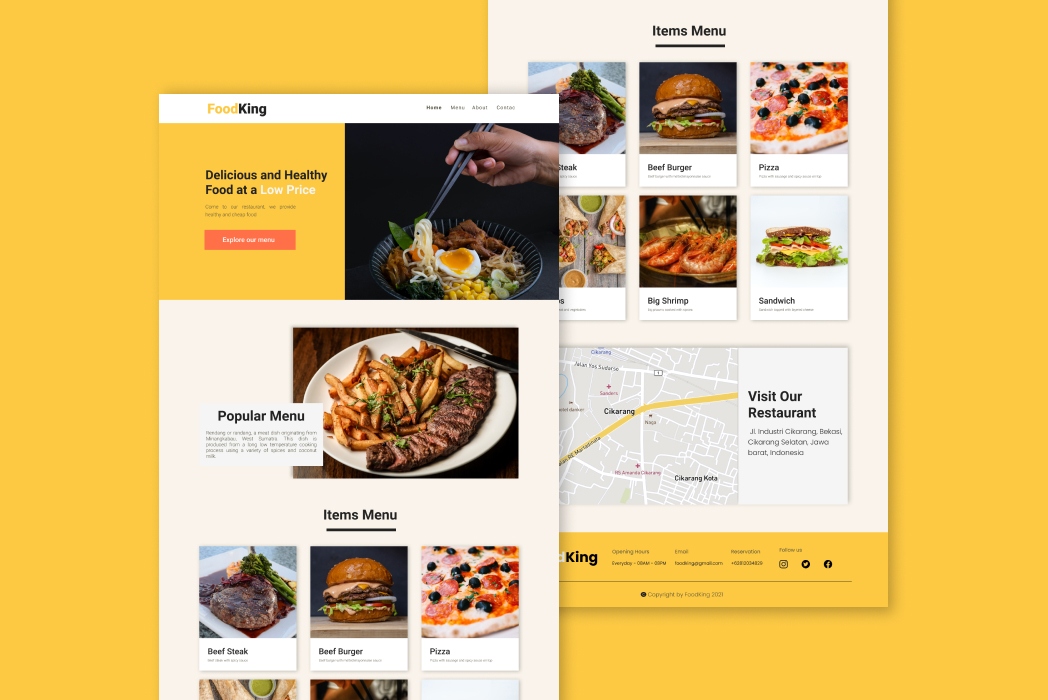 Hasil karya UI Website Restauran FoodKing di BuildWithAngga