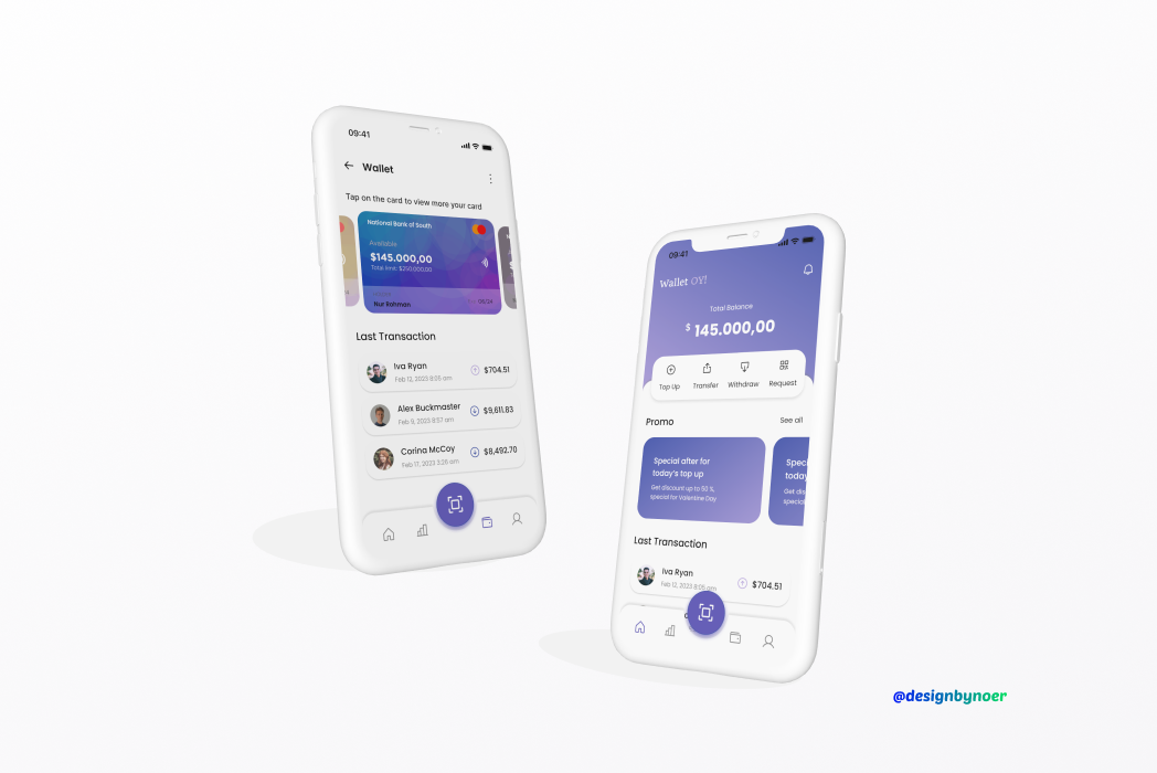 Hasil karya projek E Wallet App belajar design dan code di BuildWithAngga