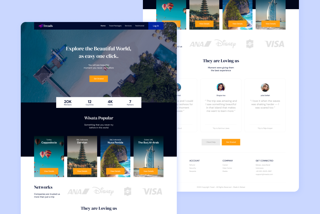 Hasil karya Treads Travel Template Design di BuildWithAngga